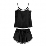 Magamisriiete komplekt Hingav veniv v&ouml;&ouml;koht, siidist spagetirihm seljata &ouml;ine &uuml;likond magamisriided L must