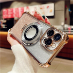 iPhone 15 Pro Max Luxury Plating Magsafe Magnetic Stand Flash telefoni&uuml;mbris jaoks iPhone 11 12 13 14 15 16 Pro objektiivi kaitsekate iPhone 14 Plus kuld