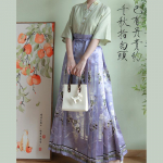 Hiina Mingi d&uuml;nastia stiilis Hanfu l&uuml;hikeste varrukatega p&uuml;stkraega s&auml;rk igap&auml;evane retro moodne hobuse n&auml;oga seeliku kost&uuml;&uuml;m L lilla/roheline