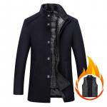 S&uuml;gis- ja talvine meeste mantel Villane mantel Meeste seisev krae Villane mantel vestiga 3XL L tumesinine v&auml;rv