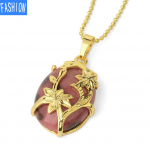 Suvemoe isiksus Looduslikust kristallist kivist ovaalne kullatud lilledega kaelakee ripats tiger eye