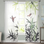 Traditsioonilised bambusest ja lindudest l&auml;bipaistvad kardinad Magamistuba Voile kardin Elutoa aken L&auml;bipaistvad kardinad K&ouml;&ouml;k t&uuml;llkardinad 135W x 114H(cm) white