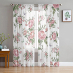 Lillemuster roosade roosidega L&auml;bipaistvad aknakardinad elutuppa Magamistuba Moodne &scaron;ifoonist Voile kardinad riidest kardinad 135W x 114H(cm)
