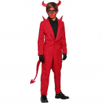 Laste Halloween Punane Deemon Kurat Paha Cosplay Kost&uuml;&uuml;m Poiss T&uuml;drukud Maskeraadipeo Kleit Sarvedega Peakate &Uuml;likond Karnival Vampiiri R&otilde;ivad L