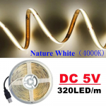 DC5V COB LED-valgusriba USB-toiteallikaga 320LED/m suure tihedusega paindlik valgustus 3000K/4500K/6500K mitmev&auml;rviline valgusriba 4M