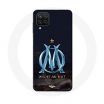 Coque Samsung Galaxy A12 OM logo bleu et dor&eacute;e stade