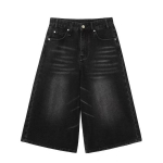 Retro Y2k Baggy Jorts Naised Mehed Madala v&ouml;&ouml;kohaga k&auml;rbitud mustad teksad Acubi h&auml;das kulunud teksariidest vabaaja laiad p&uuml;ksid S must