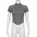 Y2k Metal Crop Top T&otilde;mblukuga Hall L&uuml;hikeste Varrukatega Biker Moto Tee Korea moe t&auml;navar&otilde;ivad T-s&auml;rk Grunge &scaron;ikk 90ndate komplekt S hall