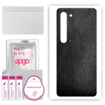 apgo Protective Skin Sticker for the back compatible with Sharp Aquos R5G, Wrap Film, Foil, Vinyl - Pattern Black Leather