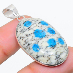 Natural K2 Azurite Gemstone Handmade 925 Sterling Silver Pendant 1.85 b3d60