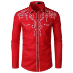 Meeste Western Cowboy s&auml;rk rev&auml;&auml;riga krae &uuml;herealine pikkade varrukatega tikandid Slim Fit vabaaja s&auml;rk top S punane