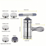 6 tk / komplekt, k&auml;sitsi nuudlite valmistamise masin 5 nuudlivormiga, k&auml;sitsi v&auml;ntatav roostevabast terasest k&auml;sitsi nuudlipress, majapidamises kasutatav v&auml;ike pastamasin There Are 5 Molds (stainless Steel)