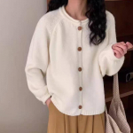 S&uuml;gis Retro Lihtne N&ouml;&ouml;pidega Kootud Kampsun Naiste Vabaaja Kampsun Jakk Talviseks Moeks &Uuml;hev&auml;rviline &Uuml;mara Kaelusega Kudumid Mantel 24811 One Size valge