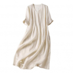 Naiste suvekleit, plisseeritud l&uuml;hikeste varrukatega, &uuml;hev&auml;rviline V-kaelus, avar A-line retrov&auml;rviline kahekihiline pehme hingav midikleit XL