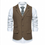Meeste Retro Tviidkangas Žakaarmustriline &Uuml;likonna Vest Rev&auml;&auml;riga Taskutega Varrukateta &Uuml;herealine V&ouml;&ouml;koht Sissev&otilde;etud Slim Fit Vabaaja &Auml;rijakk S pruun