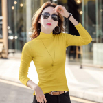 S&uuml;gis ja talv Interneti-kuulsus poolk&otilde;rge kaelusega naiste pikkade varrukatega T-s&auml;rk Soe aluskiht Ins Korea versioon Slim fit Elastne L kollane