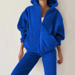 S&uuml;gis- ja talvine naiste kaheosaline komplekt Hoodie komplekt Naiste dressid Veluur&uuml;likond kapuutsid ja p&uuml;ksid Suurem&otilde;&otilde;tmelised spordir&otilde;ivad S blue