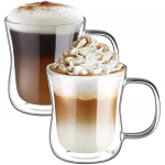 2x350 ml klaasist kohvikruusid, topeltseinaga klaasid Asaga, boorsilikaatklaasist tassid tee, kohvi, piima, latte, macchiato jaoks 9x9x11cm
