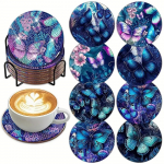 8 t&uuml;kki/komplekt teemantmaalitud liblikamustriga alusaluseid koos sulgudega DIY rannaalused algajatele ja t&auml;iskasvanutele, kunsti- ja k&auml;sit&ouml;&ouml;tarbed kingitused 8PCS/Set