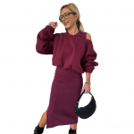 2 tk/komplekt Naiste dressipluuskleidi komplekt &Uuml;mara kaelusega Pikk nahkhiirevarrukaga Lahtine &uuml;laosa Slim Fit l&otilde;ikega l&otilde;hikuga all&auml;&auml;riga Midipikkusega kleit Vabaaja t&ouml;&ouml;le mineku riietus Paks S&uuml;gis Talv M hall