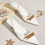 Moodsad Uued Moodsad Naiste Sandaalid 3cm K&otilde;rge Kontsaga Kettidega Tuhvlid Daami Elegantne Slingback Mulid Madala Kontsaga Luksuslikud Klipid Pulmakleidid Daamidele 35