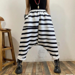 Mood kevad-s&uuml;gis vaba aja trend Harajuku vintage naiste triibuga k&otilde;rge v&ouml;&ouml;koht elastne lahtine lai jalg Haren p&uuml;ksid t&auml;navar&otilde;ivad 3XL must valge v&auml;rv