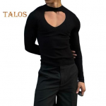 Meeste top &otilde;&otilde;nsad elastsed pikkade varrukatega Slim Fit &uuml;hev&auml;rvilised O kaelusega T-s&auml;rk klubipidudeks Geimeeste Cosplay r&otilde;ivad S must