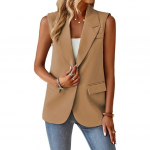 GMXIA Naiste vintage vabaaja &uuml;hev&auml;rviline print suvine kevadine varrukateta POLO kaelusega jakid ja mantlid Temperament &uuml;likonnavest naistele XXXL tume khaki v&auml;rv