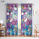 Multikas &uuml;kssarvik vikerkaarega tr&uuml;kitud kardinad Laste lastetoa kardinad Pol&uuml;esterkiud Lihtne pesta ja hooldada Kodu kaunistus 2 tk W50xH130(CM)x2PCS&Grommet Top