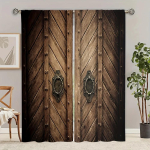 2 tk Uus Moodne Puidust Uksekaunistus Kardinad Poolvarjutus 3D Digitaalselt Tr&uuml;kitud Kardinakangas Rod Pocket Kardinad Elutuppa Kontorisse Kodu Kaunistuseks W50 X H130(CM)X2&Hook brown