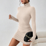Uus seksikas minikleit naistele S&uuml;gismust, soliidne kilpkaelus, pikkade varrukatega mantelkleit Klubi Elegantne Bodycon Peokleidid Naistele S must