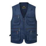 L-6XL suur uus meeste mitme taskuga puuvillane vest vabaaja paljude 14 taskuga Varrukateta jakid Meeste v&auml;lifoto vest 5XL sinine