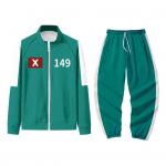 Squid Games II hooaeg Pusa t&otilde;mblukuga p&uuml;stkrae pikkade varrukatega number tr&uuml;kkimine Kontrastv&auml;rviline jope TV tegelane spordir&otilde;ivad elastne v&ouml;&ouml;koht M J