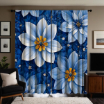 2tk HD sinine p&auml;evalille dekoratiivne kardin Sinine digitaalne tr&uuml;kitud kardin Kodukaunistuse stiil Kaunistatud elutuba magamistuba ro W52H63inchW132H160cm