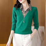 Naiste kaks-&uuml;hes pikkade varrukatega T-s&auml;rgid - stiilne s&uuml;gisriietus, pluss-suuruses aluskiht L roheline