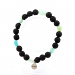 Pierres et Min&eacute;raux. Bracelet Amazonite du Br&eacute;sil + Perles Lave 8 mm. Fabriqu&eacute; en France.