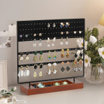 Earring Holder, Jewelry Organizer, Simple Countertop Wood Base Stable Display Stand Storage