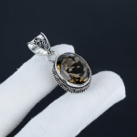Suitsukvartsist Gemstone H&otilde;bedane Ripats 925 Sterling H&otilde;bedast - K&auml;sitsi valmistatud Ovaalne Disain, Igap&auml;evane Kandmise Ehted Isa P&auml;eva Kingitus 1.95" pruun