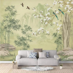 3D Bambusmetsa Tapeet Magnooliakilled ja Linnud Klassikaline Seinakate Elutuba Kabinet Kodu Dekoor 200 cm(W) x 140 cm(H)