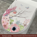 MT34008 Roosa lille ja linnu veekindel WC-istme ja seina kleebis 33X40 (Without Bag)