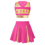 T&uuml;drukute Cheerleadingu Tantsukomplekt Lapiline L&uuml;hike Top V-kaelusega Kirjaprindiga Elastse V&ouml;&ouml;kohaga Seelik 15-16 Years kuum roosa v&auml;rv