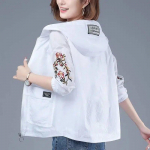 Naiste joped Uus &otilde;huke mantel veekindel p&auml;ikesekaitse riided tuulejope Naiste kapuutsiga vabaaja jope &uuml;ler&otilde;ivad M valge