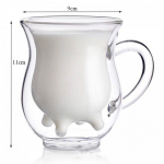 Kahekihiline kuumakindel lehmakujuline klaaskruus &ndash; l&auml;bipaistev piima-, mahla- ja kohvitass 230ml