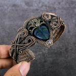 Cameo, Moonstone Handmade Copper Wire Wrap Cuff Bangle Adjustable z1j73