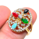 Emerald,Ruby(Simulated) Gemstone Handmade Jewelry Ring Size 8 k1e91