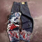 Unisex Y2k teksap&uuml;ksid Harajuku Punk &Uuml;lem&otilde;&otilde;dulised Graafilise Tikandiga L&otilde;dvad teksap&uuml;ksid Mehed Naised Laiad p&uuml;ksid Hip Hop Vabaaja Retro Streetwear M