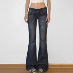 Y2k Laienevad P&uuml;ksid Retro N&ouml;&ouml;p Madal V&ouml;&ouml;koht Vabaaja Denim P&uuml;ksid L sinine
