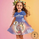 Pidulik kleit t&uuml;drukule Miniso 2025 Uus Suvi Disney LABUBU T&uuml;drukute 3D-tr&uuml;kk Armsad Lastekleidid Lapsele 150