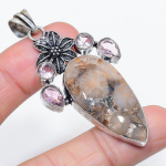 Natural Fossil Coral, Kunzite 925 Sterling Silver Jewelry Pendant 2.60 y3o32