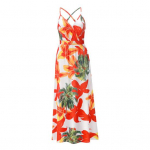 Naiste suvine varrukateta maksikleit spagetipaeltega, V-kaelusega, pikk kleit, boho troopiline stiil, rannapuhkus, A-l&otilde;ikeline kleit S punane